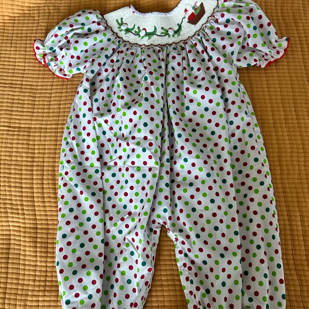 Christmas alligator smocked long bubble